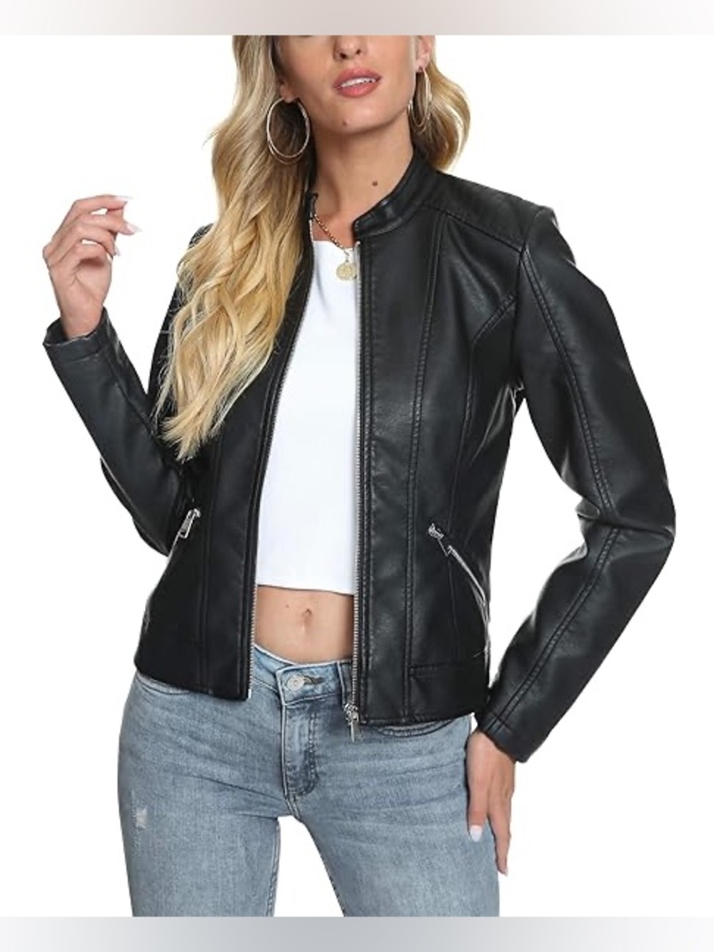 Black Faux Leather Women's Moto Jacket
